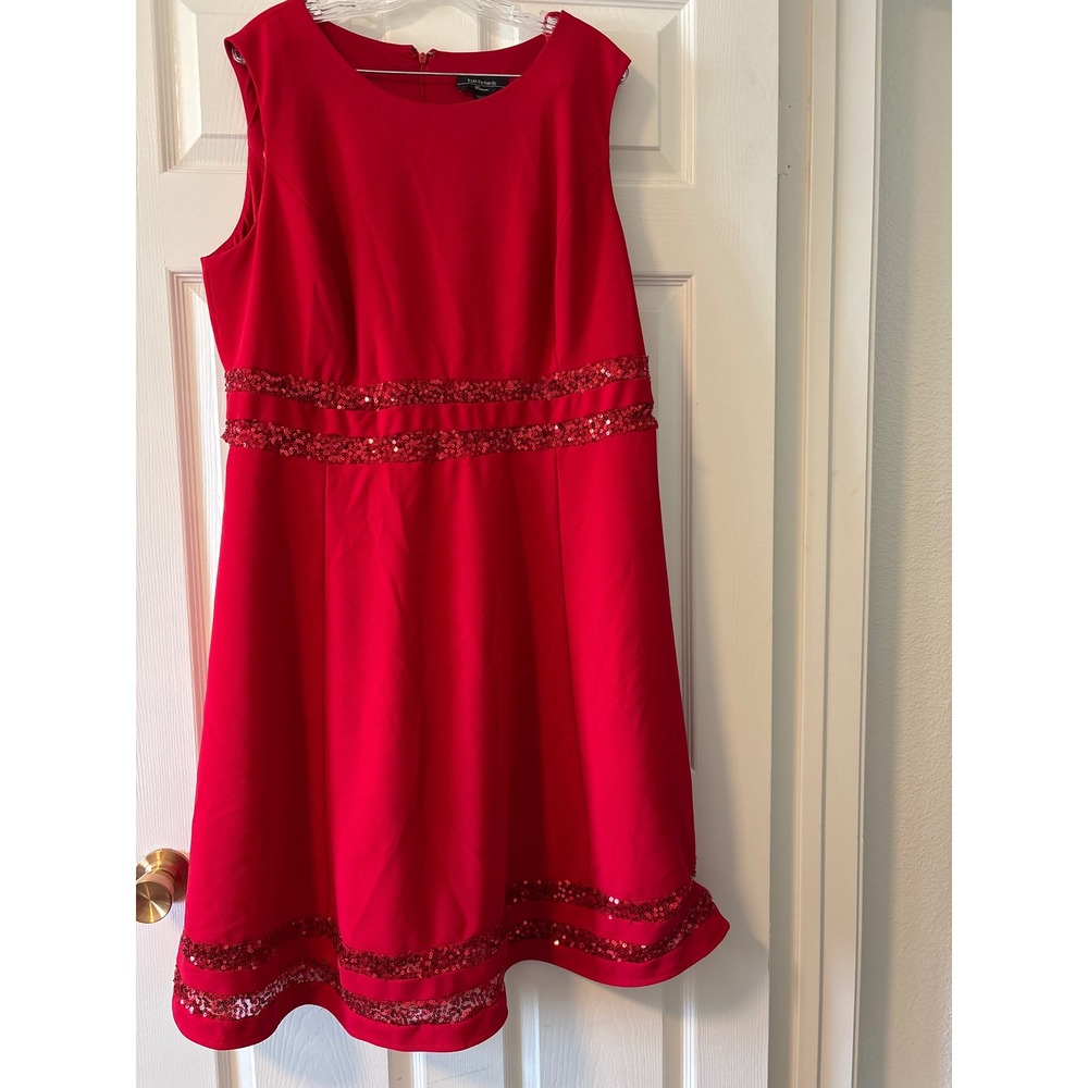 R&M Richards Red Sleeveless Sequin Trim A-Line Dress